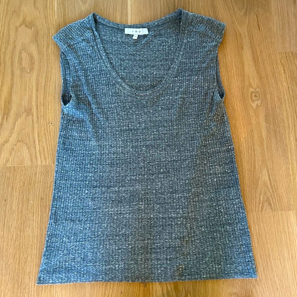 IRO Paris Short Sleeved Heathered Gray Cotton Blend V-Neck T-shirt Womens XS